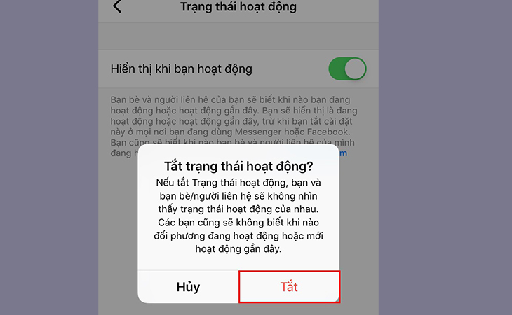 Cách ẩn thời gian truy cập trên Messenger bằng máy tính và điện thoại > Kéo công tắc và chọn tắt