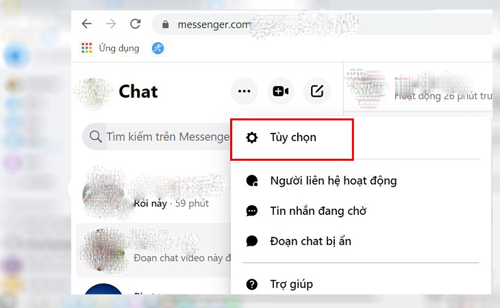 Cách ẩn thời gian truy cập trên Messenger bằng máy tính và điện thoại > Nhấn vào mục tùy chọn