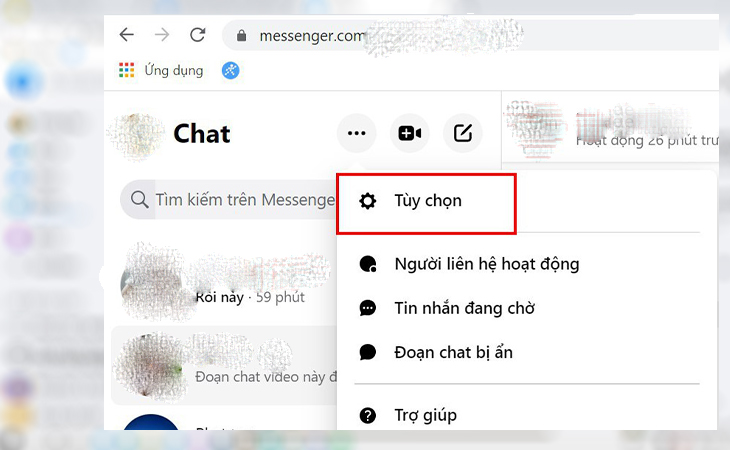 Nhấn vào mục tùy chọn