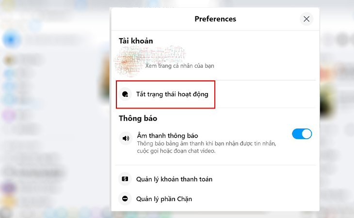 Cách ẩn thời gian truy cập trên Messenger bằng máy tính và điện thoại > Chọn tắt trạng thái hoạt động