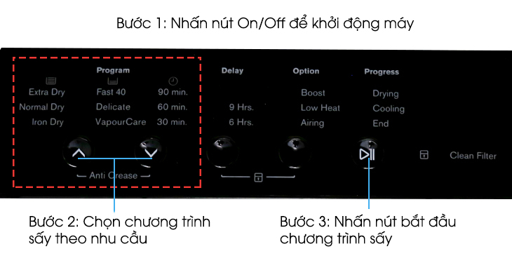 Chọn chương trình sấy cơ bản