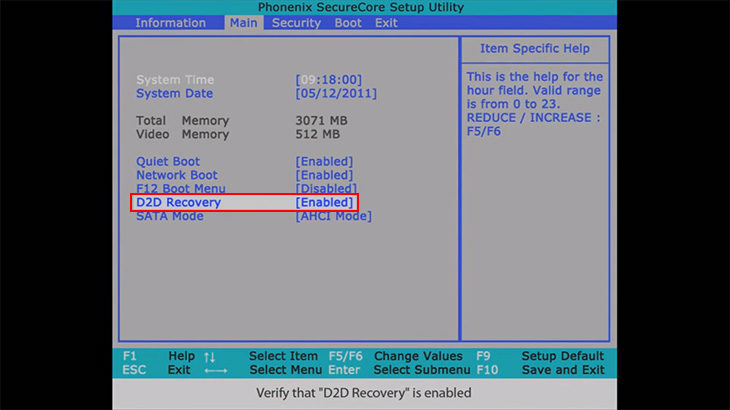 Đảm bảo rằng D2D Recovery là Enabled.