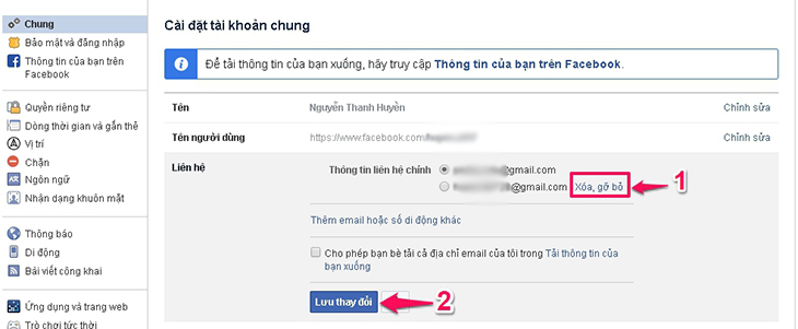 Cách xóa địa chỉ email khỏi tài khoản Facebook - Bước 2