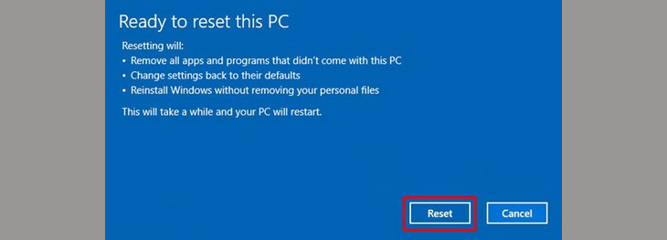 Cách Reset Windows 10 không cần Boot USB hoặc CD + Bước 4