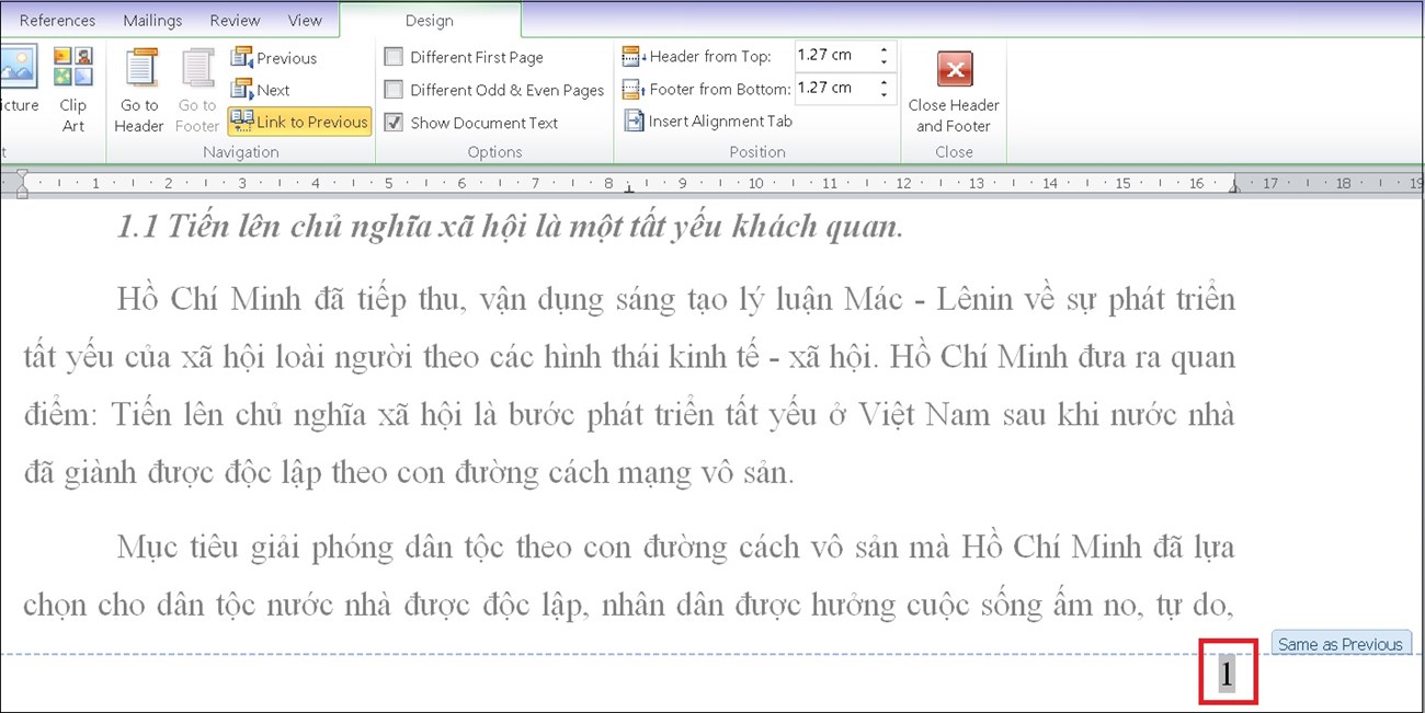 Cách đánh số trang trong Word 2010, 2013, 2016 đơn giản nhất > Màn hình sẽ xuất hiện như trong hình.