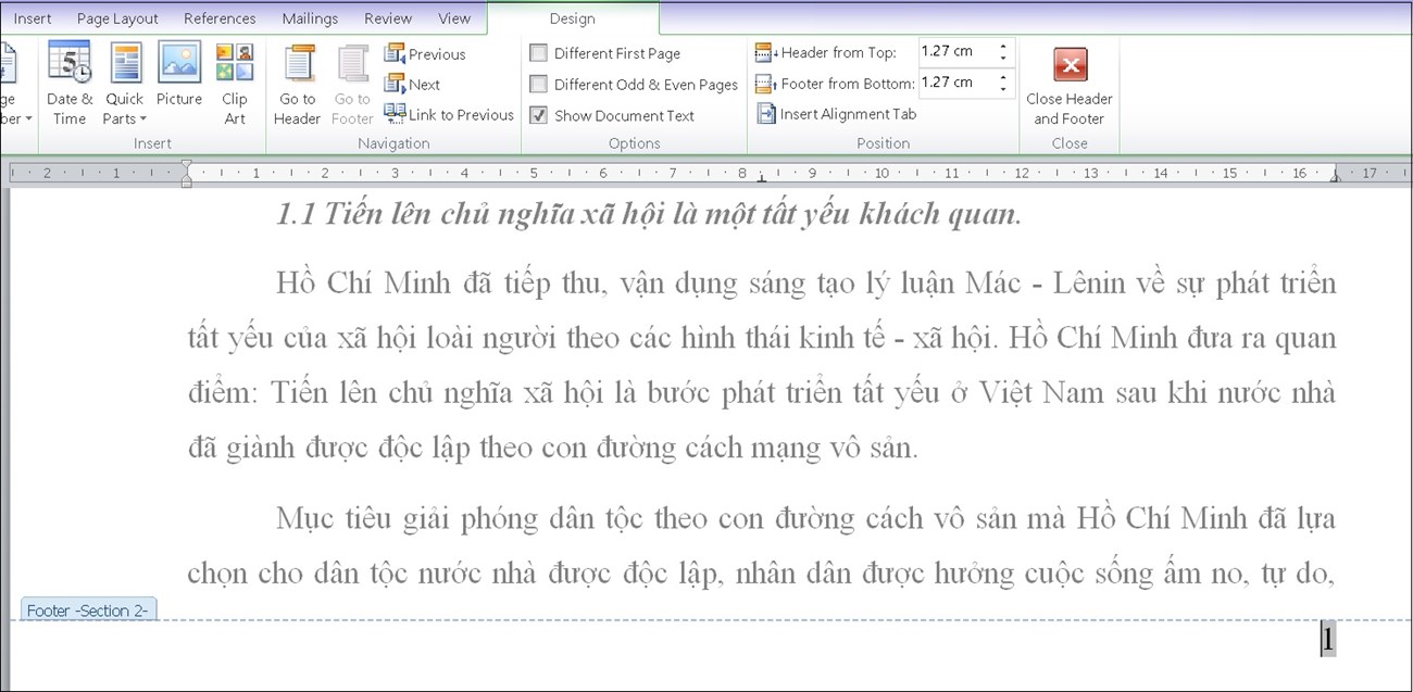 Trong phần Design> mục Link to Previous để tiến hành xóa liên kết.