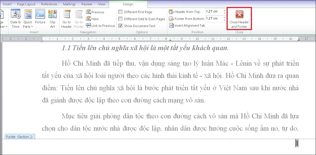 Cách đánh số trang trong Word 2010, 2013, 2016 đơn giản nhất > Bạn chọn Close Header and Footer để hoàn tất. 