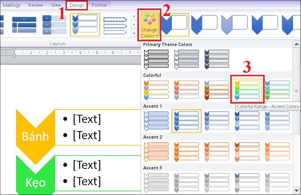 Chọn Design -> Add Shapes” class=”lazy” src=”https://cdn.tgdd.vn/Files/2018/11/24/1133319/cach-ve-so-do-trong-word-2007-2010-2013-2016-2019-26.jpg” title=”Chọn Design -> Add Shapes”/></p>
<p><strong>Bước 4</strong>: Nếu cảm thấy nhàm chán với gam màu mặc định, thì bạn có thể <strong>thay đổi màu ô</strong> của sơ đồ bằng cách vào <strong>Design</strong> > <strong>Change Color</strong>, rồi chọn nhiều kiểu như được gợi ý.</p>
<p><img alt=