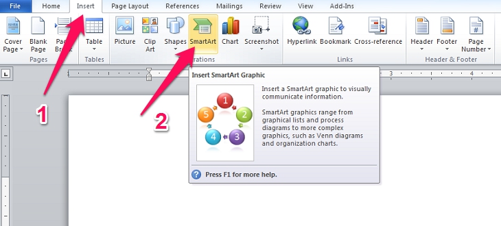 chọn Insert, Smart Art