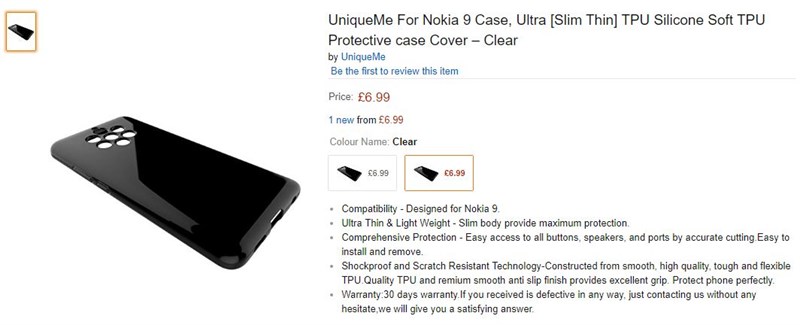 Ốp lưng Nokia 9 PureView được bán trên Amazon, giao hàng từ 1/12