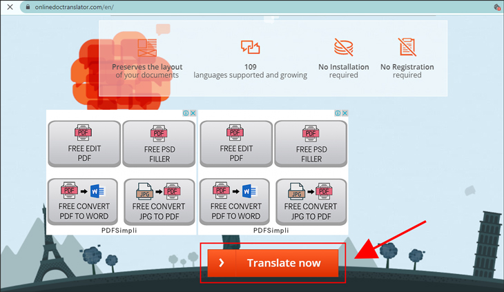 Chọn Translate now ở đầu trang.