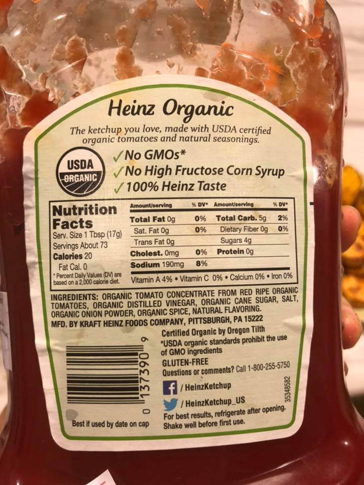 The label of Heinz ketchup