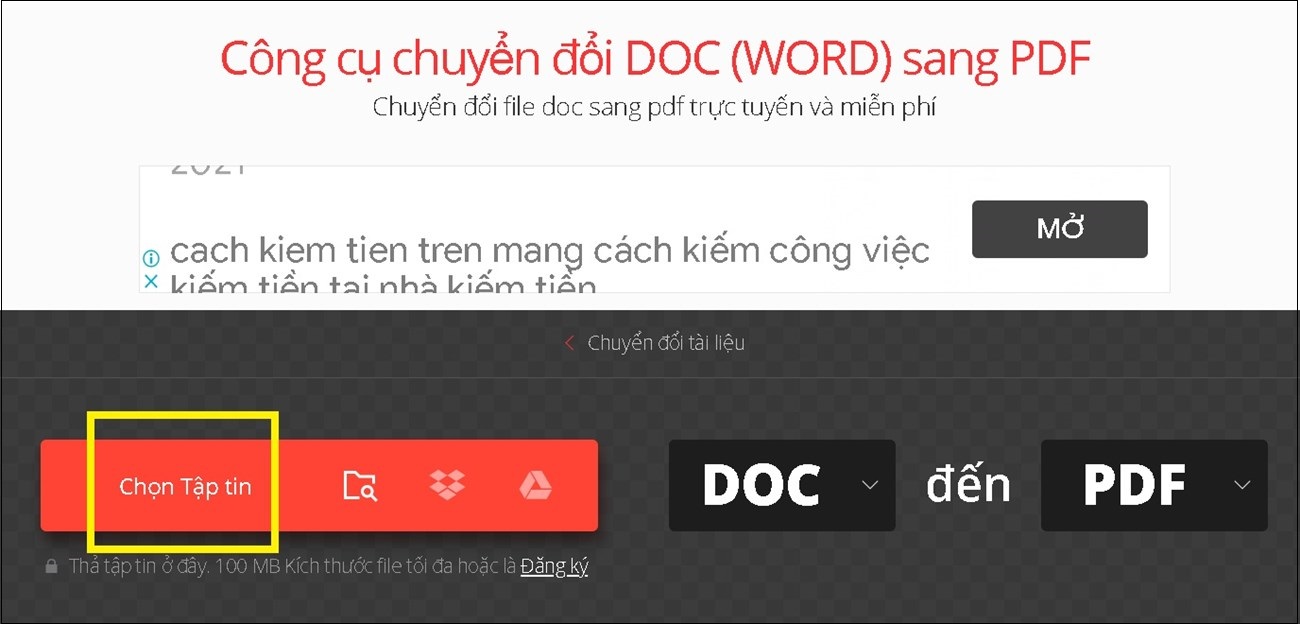 Bạn truy cập trang web convertio.co > Nhấn Chọn Tập tin.