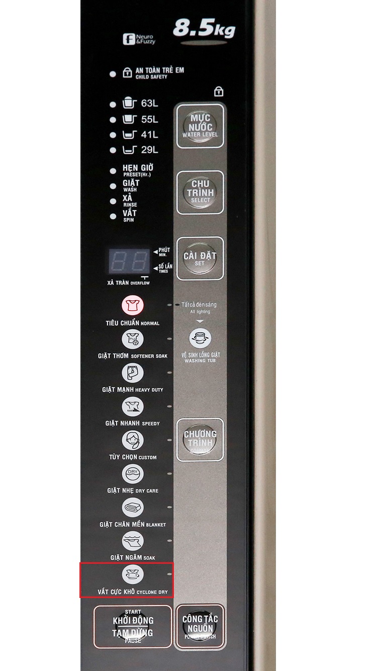 Chương trình VẮT CỰC KHÔ Hướng dẫn sử dụng máy giặt Aqua AQW-U850BT N > Chương trình VẮT CỰC KHÔ