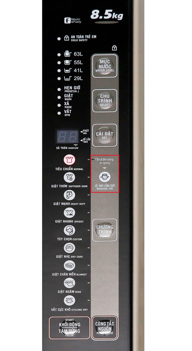 Chương trình VỆ SINH LỒNG GIẶT Hướng dẫn sử dụng máy giặt Aqua AQW-U850BT N > Chương trình VỆ SINH LỒNG GIẶT