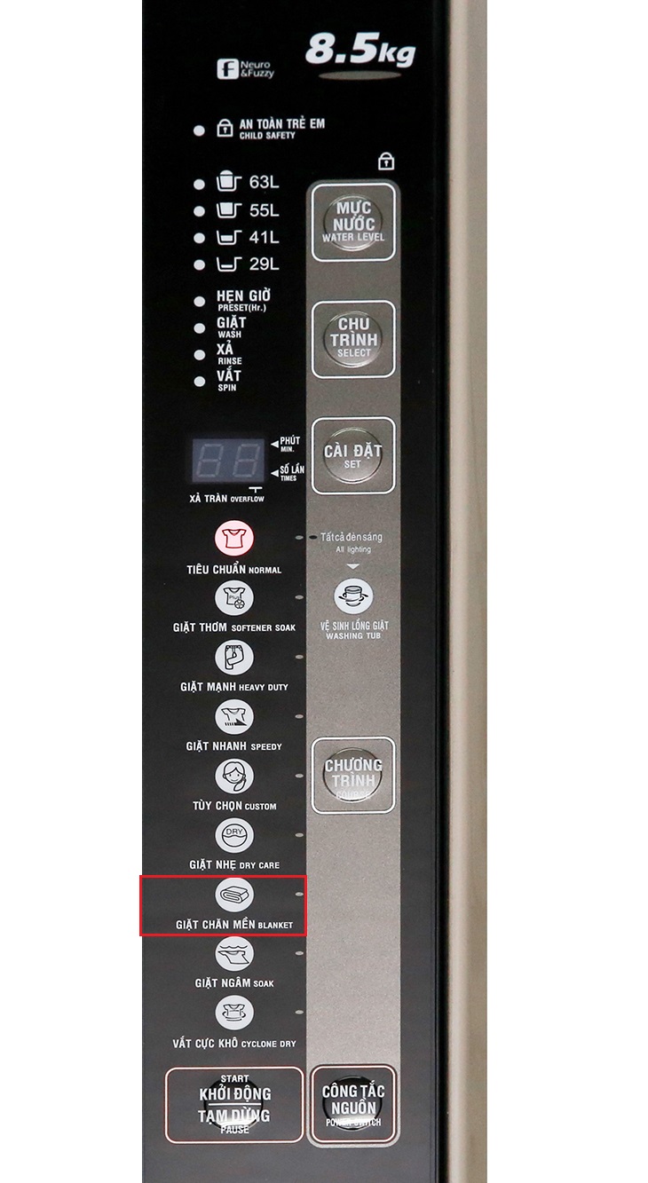 Sử dụng chương trình giặt CHĂN MỀN Hướng dẫn sử dụng máy giặt Aqua AQW-U850BT N > Sử dụng chương trình giặt CHĂN MỀN