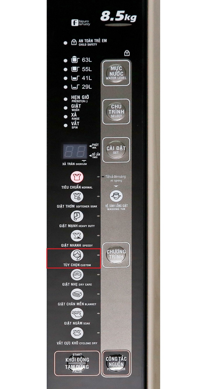 Chương trình TÙY CHỌN Hướng dẫn sử dụng máy giặt Aqua AQW-U850BT N > Chương trình TÙY CHỌN