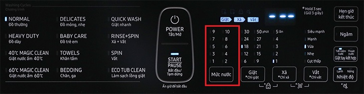 Thay đổi mức nước Hướng dẫn sử dụng máy giặt Samsung WA21M8700GV/SV > Thay đổi mức nước