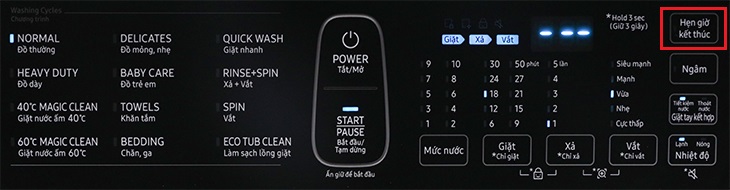 Hẹn giờ kết thúc Hướng dẫn sử dụng máy giặt Samsung WA21M8700GV/SV > Hẹn giờ kết thúc