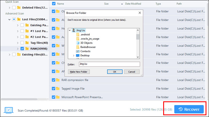  Nhấn chọn Recove để mở các file đã bị ẩn trong USB