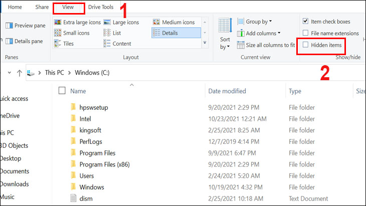 Cách hiện file ẩn trong USB từ thanh menu trong File Explorer