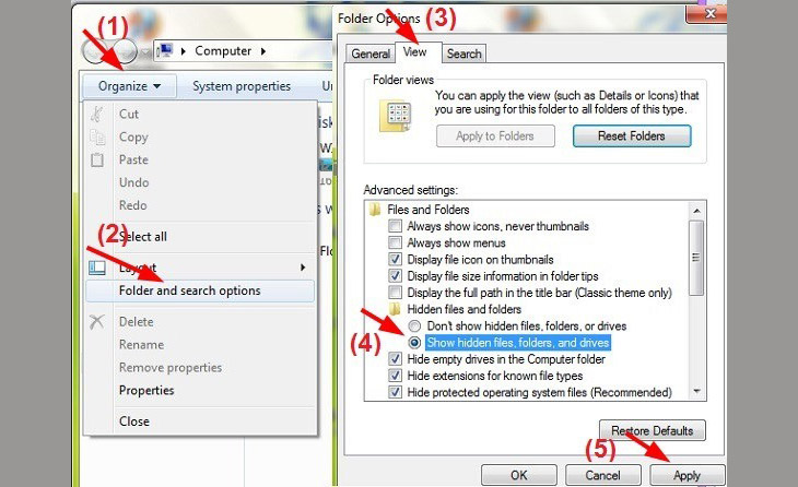 Cách hiện File ẩn trong Windows 7
