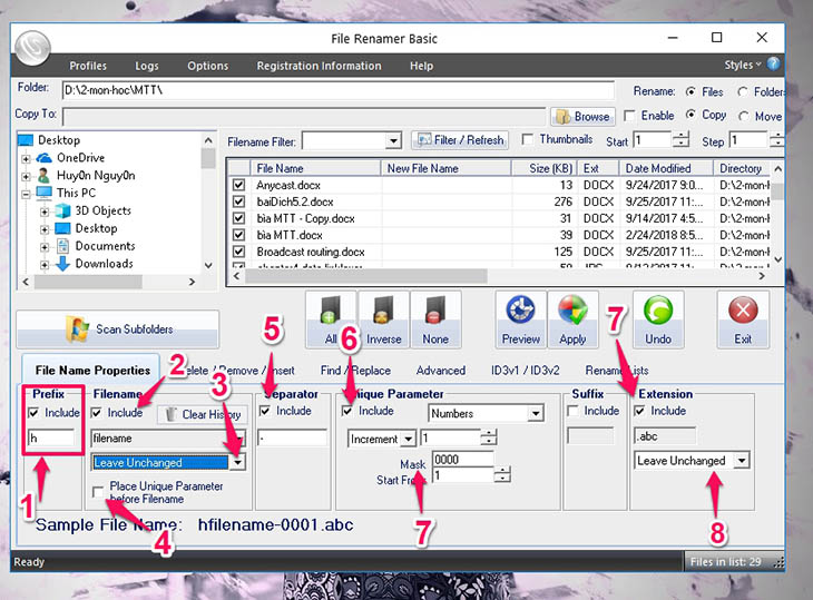 Phần mềm File Renamer Basic - Bước 2