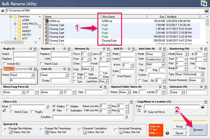 Phần mềm Bulk Rename Utility - Bước 2