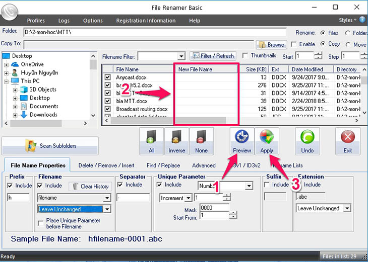 Phần mềm File Renamer Basic - Bước 3