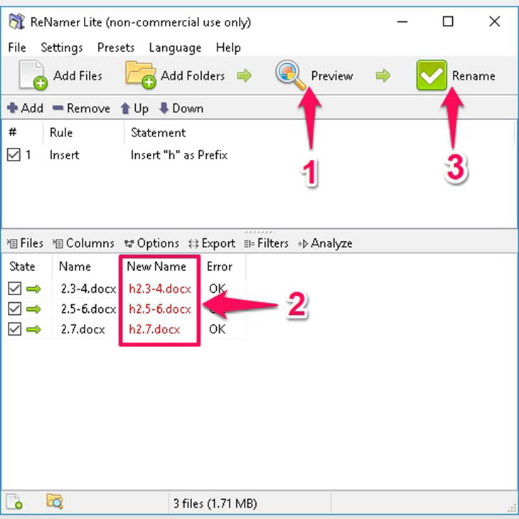 Phần mềm Renamer Lite - Bước 3