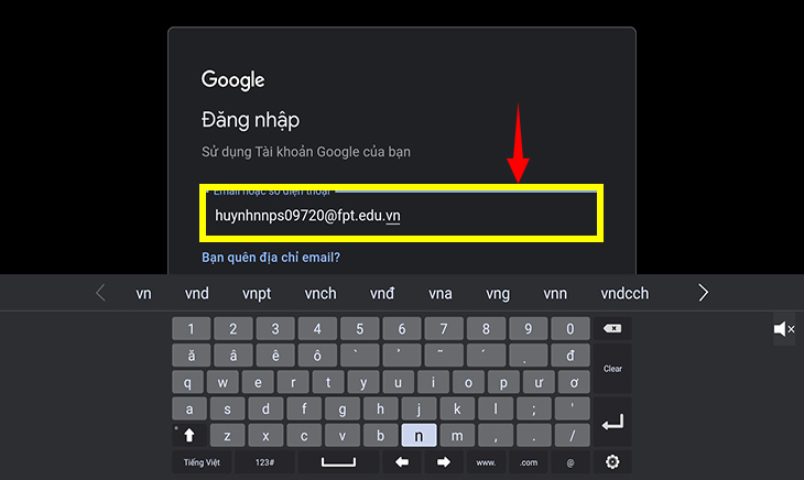 Nhập tên tài khoản gmail