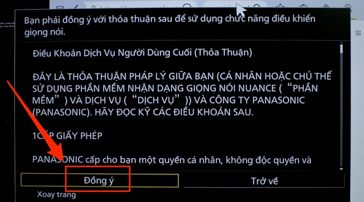 Chấp nhận quyền truy cập sử dụng trên tivi