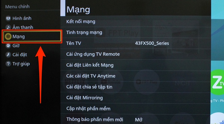 Bảng Menu của tivi Panasonic