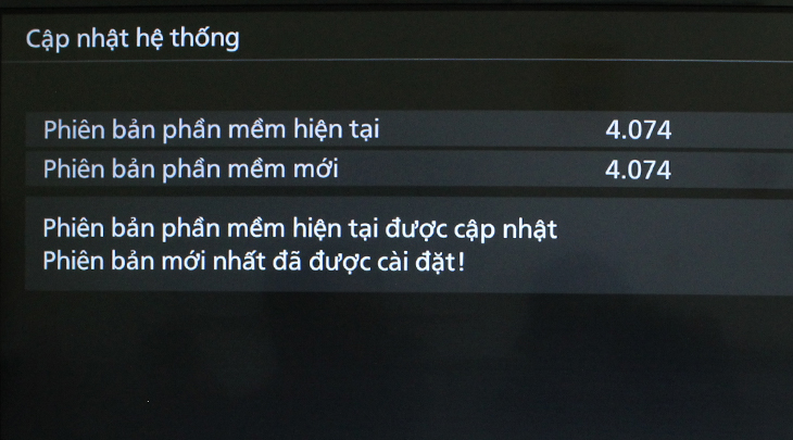 Thông báo về bản cập nhật phần mềm trên tivi Panasonic