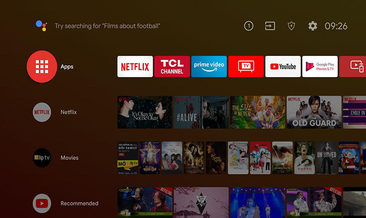 Giao diện chính màn hình trên tivi TCL