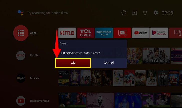 Nhấn OK để chấp nhận kết nối với USB