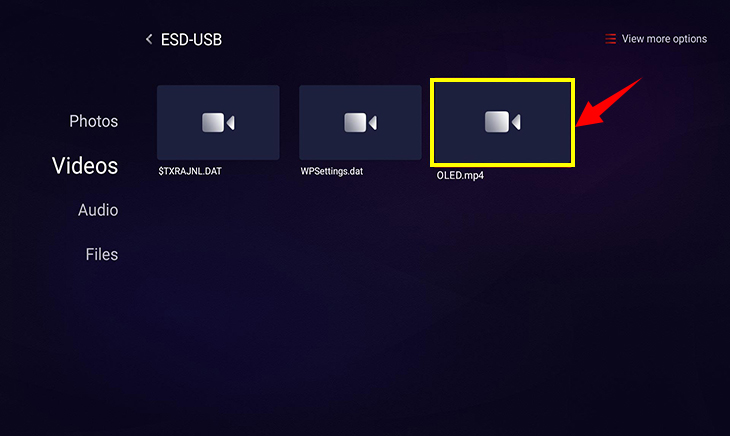 Chọn mục Video để xem video có trong USB