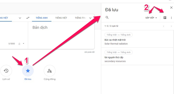 Chị Google 2019 được tân trang, cách dùng tính năng thú vị của Google Dịch phiên bản mới > kiểm tra nút đã lưu trong google dịch