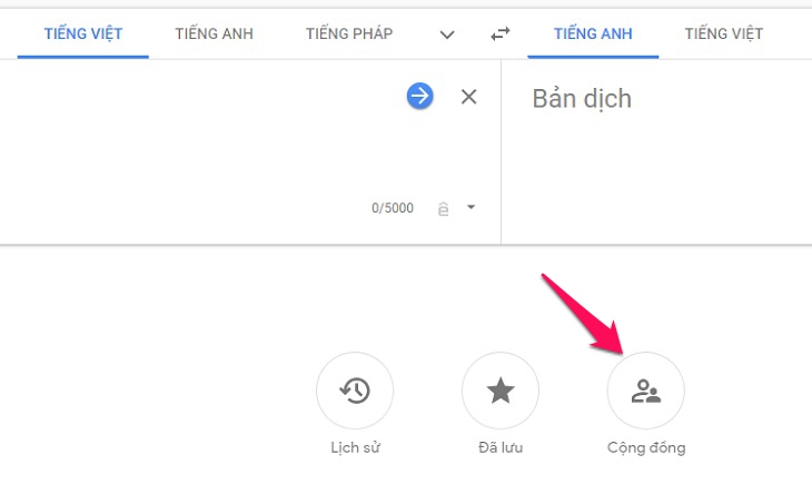 Chị Google 2019 được tân trang, cách dùng tính năng thú vị của Google Dịch phiên bản mới > Nhấp vào nút Cộng đồng