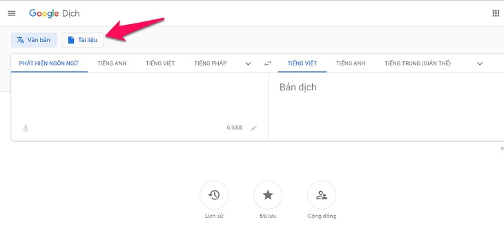 Chị Google 2019 được tân trang, cách dùng tính năng thú vị của Google Dịch phiên bản mới > Nút Tài liệu xuất hiện bên cạnh nút Văn bản