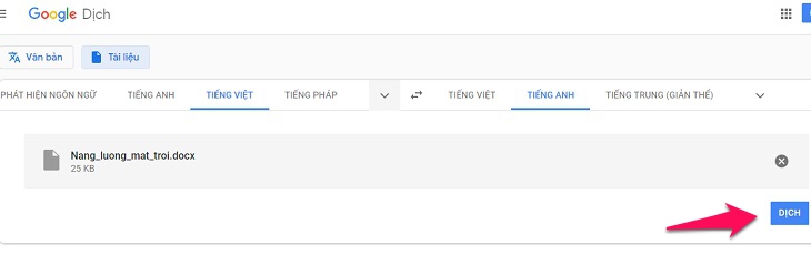 Chị Google 2019 được tân trang, cách dùng tính năng thú vị của Google Dịch phiên bản mới > Nhấp vào nút Dịch để tiến hành dịch văn bản