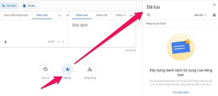 Chị Google 2019 được tân trang, cách dùng tính năng thú vị của Google Dịch phiên bản mới > tính năng Nút Đã lưu trong google dịch