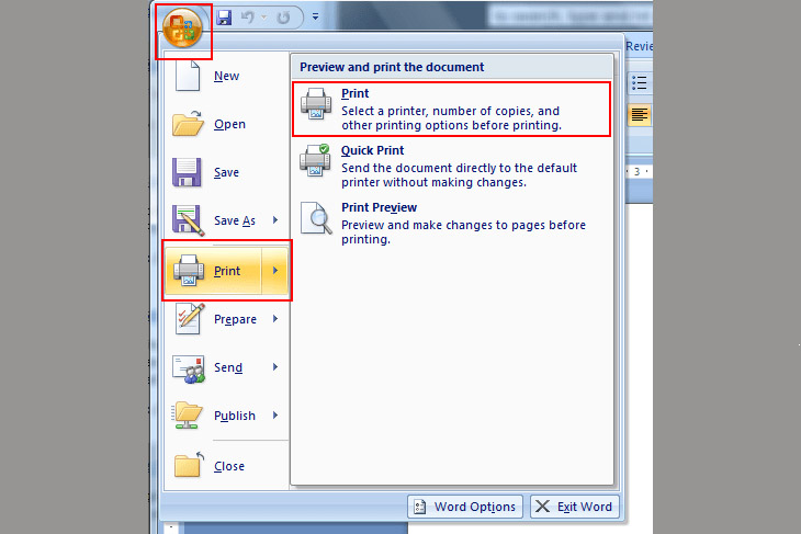 Hướng dẫn cách in 2 mặt trong Word 2007, 2010, 2013, 2016, 2019 > In hai mặt theo cách thủ công + Bước 1