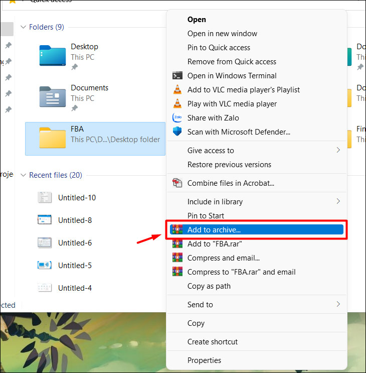Nhấn chuột phải vào tệp tin hoặc thư mục bạn muốn nén và chọn Add to Archive