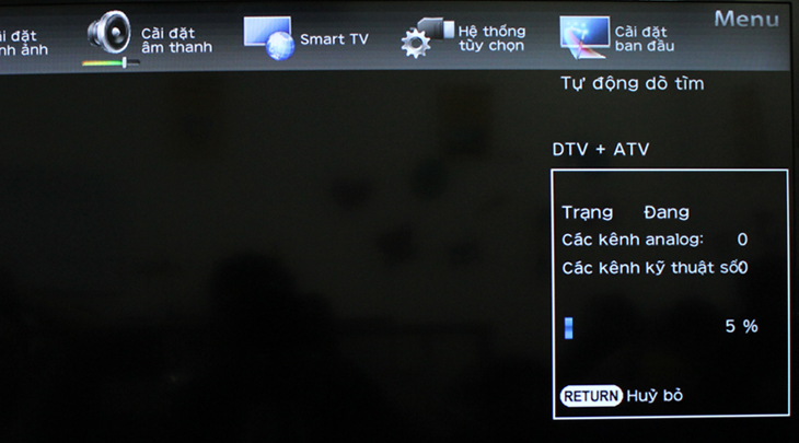 Menu thiết lập dò kênh trên tivi Sharp Menu thiết lập dò kênh trên tivi Sharp