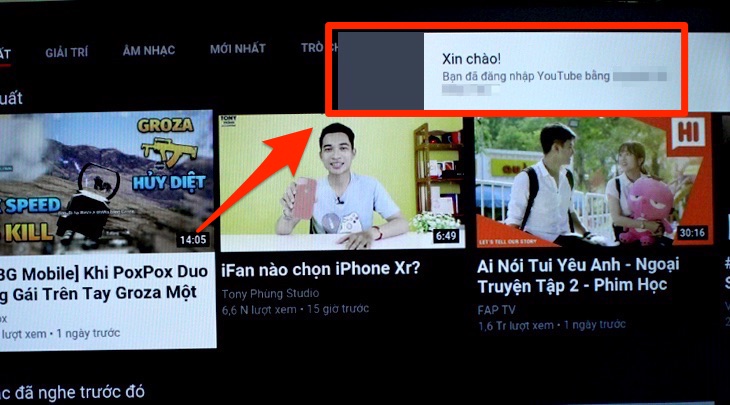 Đăng nhập tài khoản Youtube lên tivi thành công