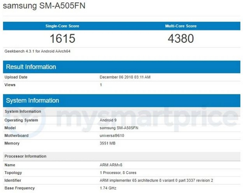 Galaxy A50 dùng chip Exynos 9610 xuất hiện trên Geekbench