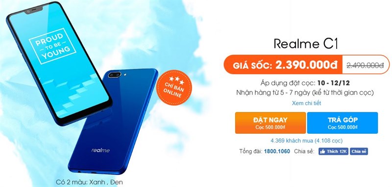Smartphone tai thỏ Realme C1 tiếp tục được giảm giá tốt Smartphone tai thỏ Realme C1 tiếp tục được giảm giá tốt
