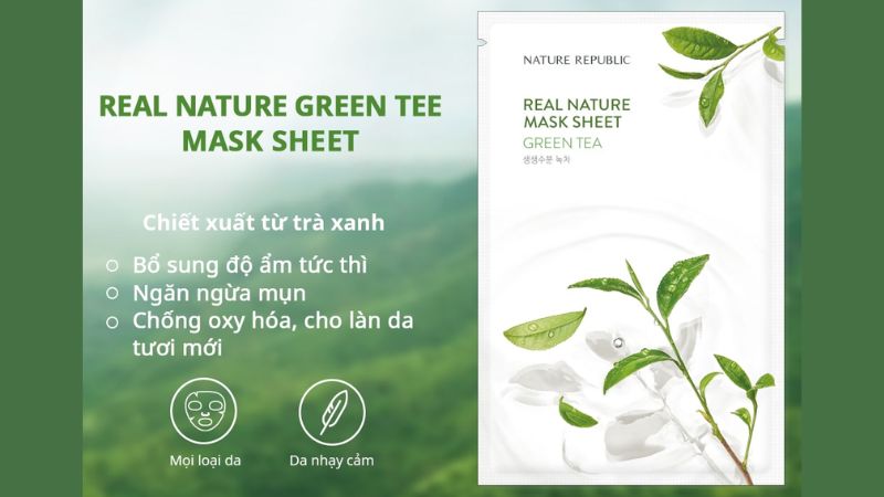 Mặt nạ giấy chiết xuất trà xanh Nature Republic Real Nature Mask Sheet