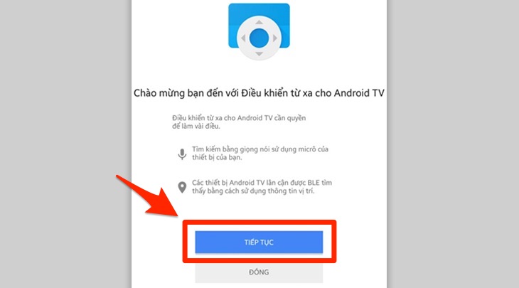 Các thiết lập ban đầu trên điện thoại trong ứng dụng Android TV